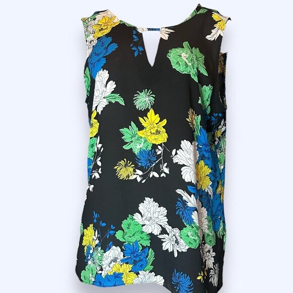 VIOLET + CLAIRE Large Floral Print Sleeveless Blouse Top Keyhole Lined Shirt - Picture 1 of 5